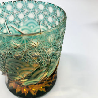 【日本工藝堂】 江戶切子 日式杯 玻璃杯 洋酒杯 酒杯 威士忌杯 啤酒杯  「Sazanami」  迷你 綠色 山田硝子 EK-YD-10