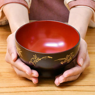 【日本工藝堂】 越前漆器 碗 鳥獸漫畫 内朱
