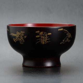 【日本工藝堂】 越前漆器 碗 鳥獸漫畫 内朱