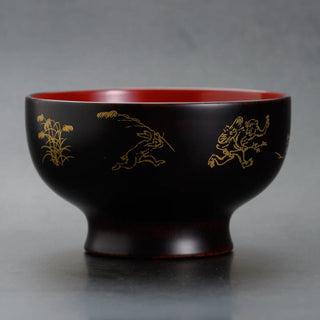 【日本工藝堂】 越前漆器 碗 鳥獸漫畫 内朱