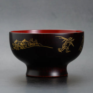 【日本工藝堂】 越前漆器 碗 鳥獸漫畫 内朱