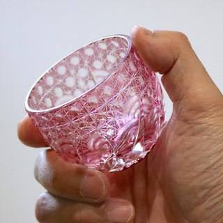 【日本工藝堂】 江戶切子 日式杯 玻璃杯 清酒杯   「Sazanami」  迷你 紅色 山田硝子 EK-YD-7
