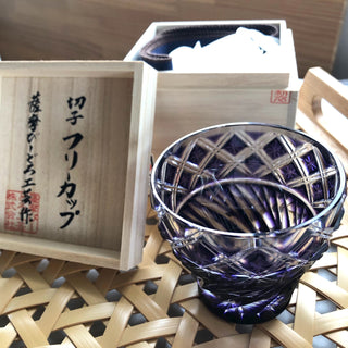 【日本工藝堂】 薩摩切子 日式杯 玻璃杯 洋酒杯 酒杯 威士忌杯 啤酒杯 啤酒杯 水杯 紫色 SK-SA-32