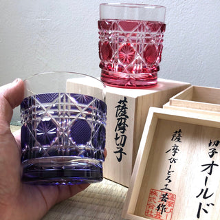 【日本工藝堂】 薩摩切子 日式杯 玻璃杯 洋酒杯 酒杯 威士忌杯 啤酒杯 啤酒杯 紫色 SK-SA-38