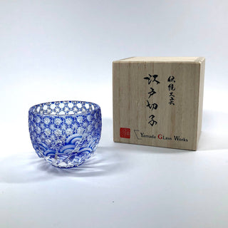 【日本工藝堂】 江戶切子 日式杯 玻璃杯 清酒杯   「Sazanami」 迷你 藍色 山田硝子 EK-YD-5