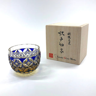 【日本工藝堂】 江戶切子 日式杯 玻璃杯 清酒杯   「菊七宝」 迷你 藍色 山田硝子 EK-YD-8