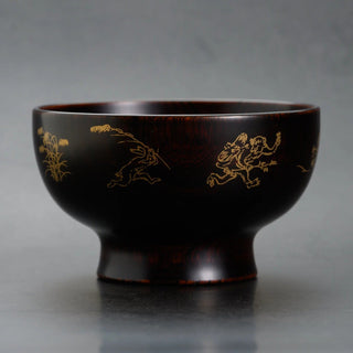 【日本工藝堂】 越前漆器 碗 鳥獸漫畫 內黑