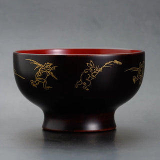 【日本工藝堂】 越前漆器 碗 鳥獸漫畫 内朱