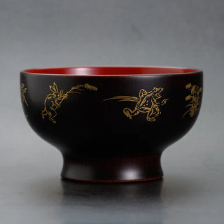 【日本工藝堂】 越前漆器 碗 鳥獸漫畫 内朱