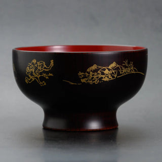 【日本工藝堂】 越前漆器 碗 鳥獸漫畫 内朱